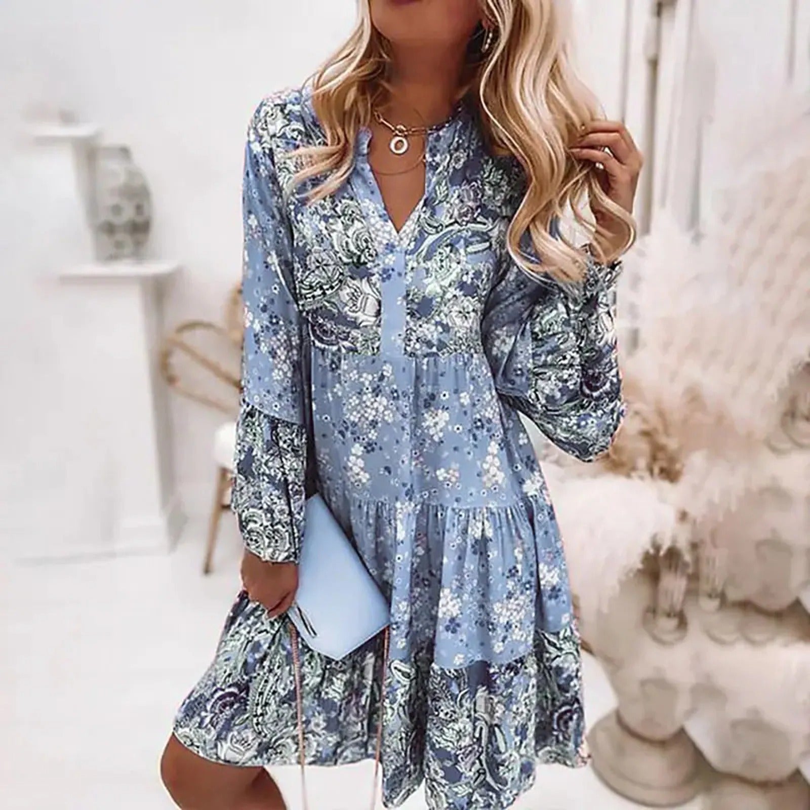Valentina | Bohemian Jurk met Print en Etnische Charme